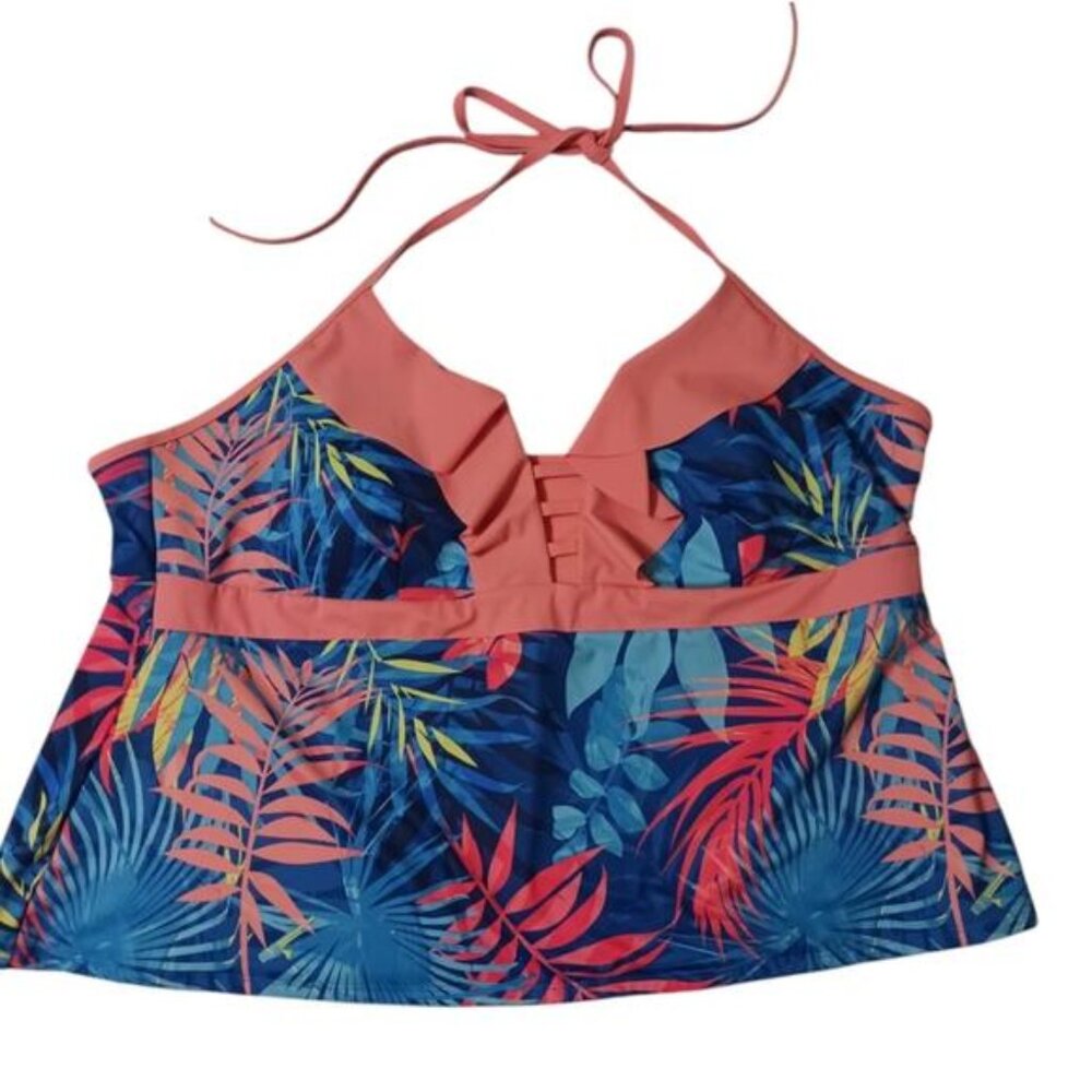 Tankini halter style swim top sz 3X tropical NWT Peyton & Parker blue and coral